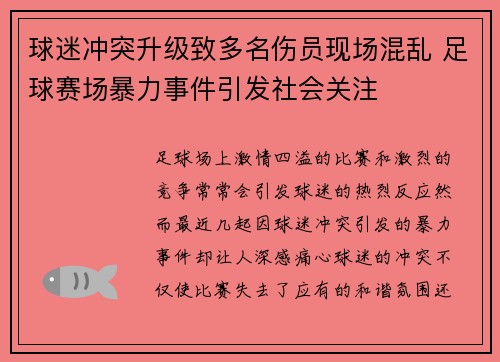 球迷冲突升级致多名伤员现场混乱 足球赛场暴力事件引发社会关注
